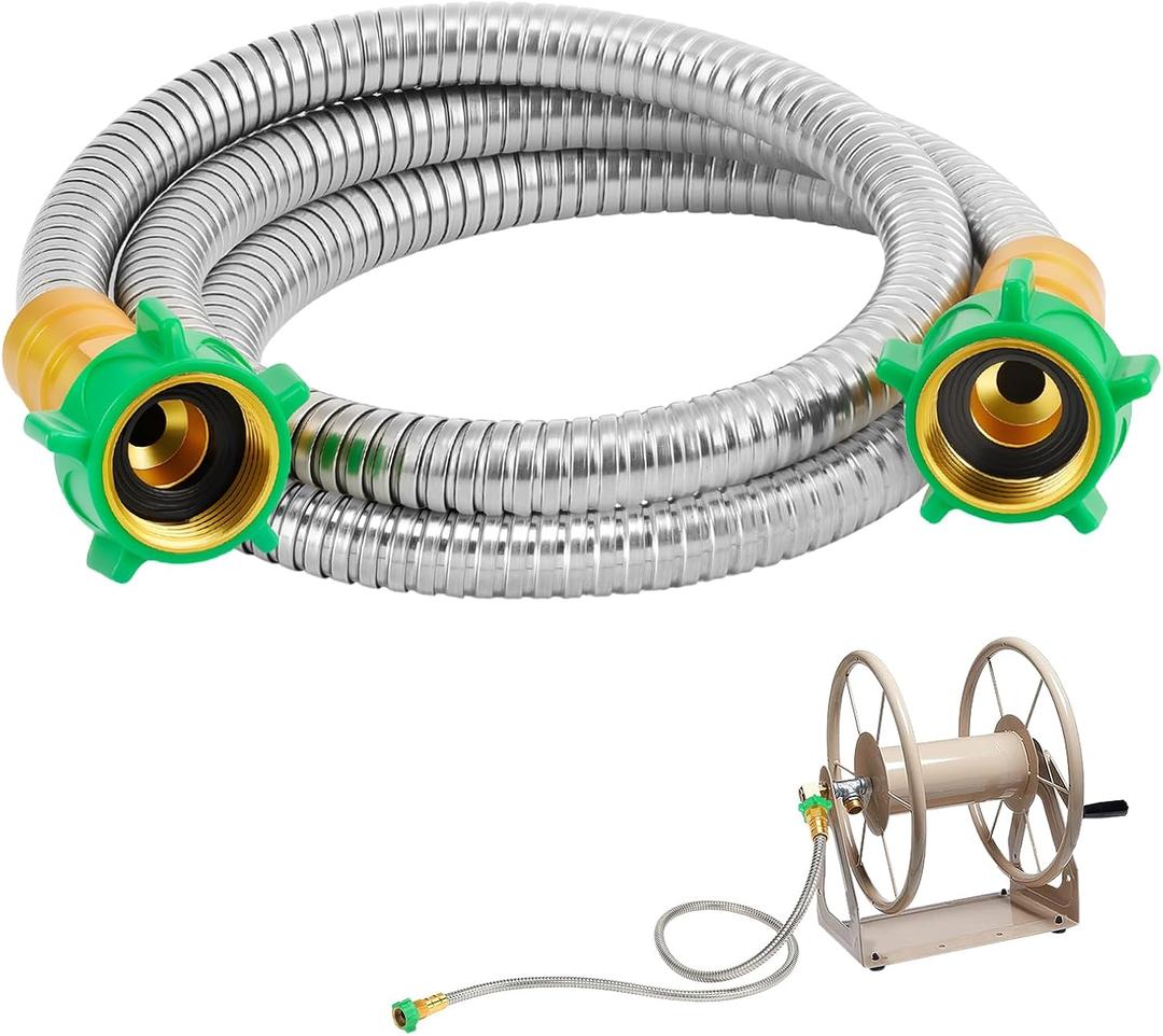 5ft Short Garden Leader Hose with Female to Female Connector - 435psi Leakproof Kink Free Stainless Steel Water Hose Extension for Outdoor Yard Hoses Reel Cart