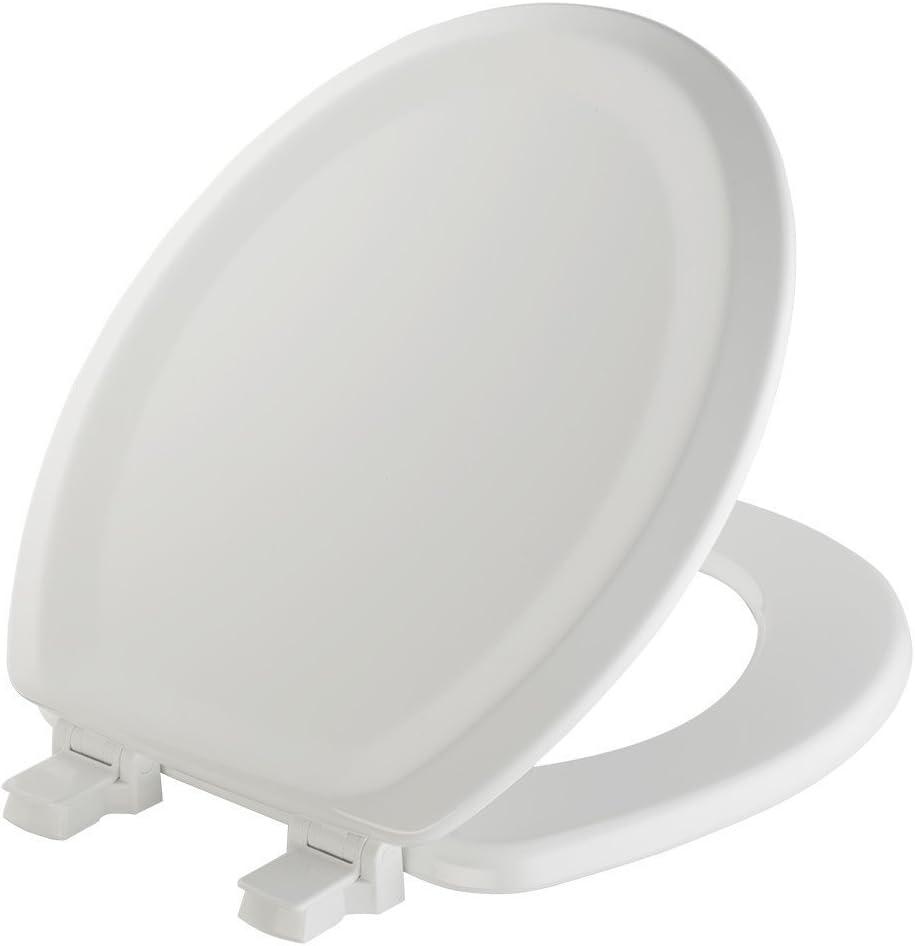 Mayfair Sculptured Traditional Toilet Seat, Easy Clean Hinges with Durable Wood Seat, Made in USA, Round, White