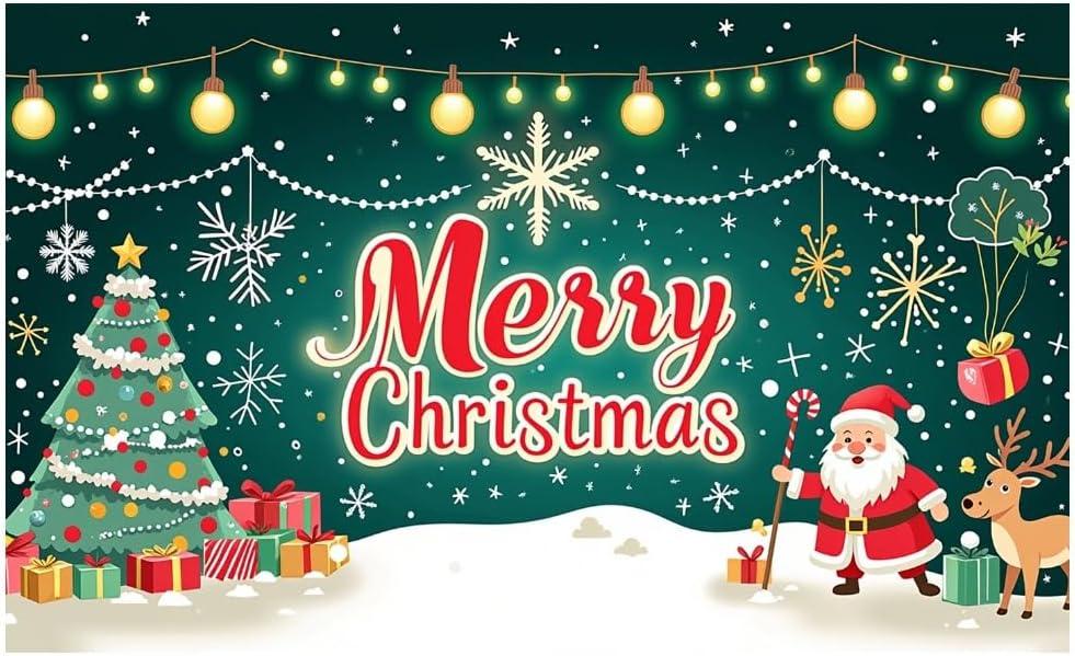 Festive Merry Christmas Banner Colorful Xmas Tree Decoration Santa Claus Snowflake Banner for Home Party Holiday Celebration