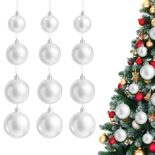 Hollowfly 12 Pcs White Pearl Christmas Ornaments for Tree Various Sizes Matte White Christmas Ball Ornaments for Home Decoration Thanksgiving Party DIY Gift