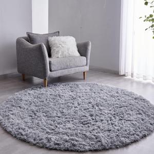 FJZFING Grey Round Rug Ultra-Soft Plush Modern 6x6 Circle Area Rug for Kid's Bedroom, Fluffy Shag Circular Rug for Nursery Room, Non-Slip Home Decor Cute Grey Carpet for Teen's Room FJZFING Grey Round Rug Ultra-Soft Plush Modern 6x6 Circle Area Rug for Kid's Bedroom, Fluffy Shag Circular Rug for Nursery Room, Non-Slip Home Decor Cute Grey Carpet for Teen's Room