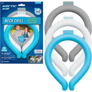 Arctic Air Neck Chill, Neck Cooling Tube, Hands Free Cooling, Quick Freeze Gel, Wearable Body Coolers for Hot Weather, Reusable, Adjustable Fit, 3 Pack