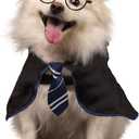 Halloween Dog Costume Wizard Pet Shirt Funny Cat Clothes for Dogs Cats Clothing Outfits with Glasses (Medium,Blue) (Medium(Neck:18"))