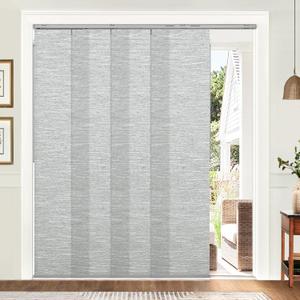Panel Track Blinds, Vertical Blinds for Sliding Glass Doors, Extendable Track from 45 3/4" to 82 5/8" W, Cuttable Panel Curtains up to 96 inches high, Grey Light Filtering