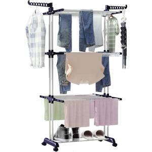 Clothes Drying Rack,Clothes Drying Rack Foldable,Drying Rack Clothing Folding,4-Tier Laundry Drying Rack for Clothes,Rolling Clothes Horses Dryer Rack,-Dark Blue