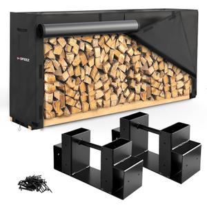 MOFEEZ Firewood Log Rack and 8ft Cover Combo, Wood Racks Holder for Wood Storage Outdoor, Powder-coated Finish for Weather Resistant