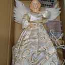 PEEKI Christmas Tree Topper, 12" Angel Treetop with Lights and Remote Control Timer, Christmas Tree Decoration for Holiday Ornament and Home Decor, Ivory and Gold