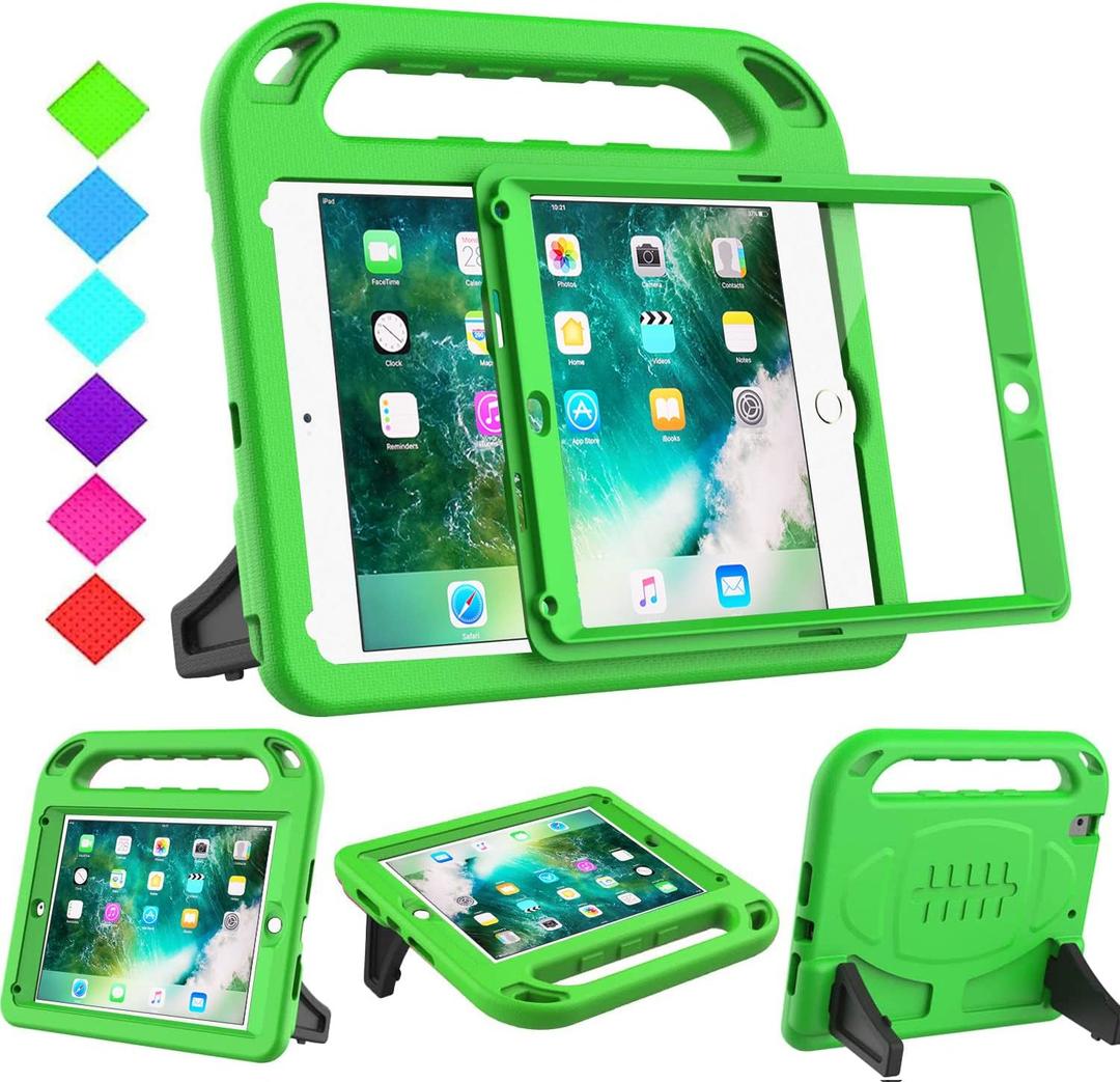 BMOUO Kids Case for iPad 6th/5th Generation (iPad 9.7-inch, 2017/2018), iPad 9.7/Air 2 Casee with Screen Protector, Shockproof Handle Stand iPad 6th 5th Generation Case for Kids, Green