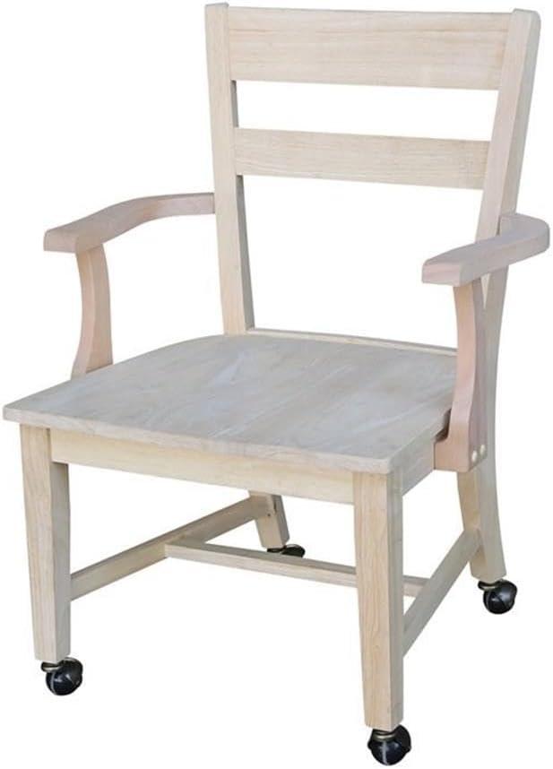 IC International Concepts, Solid Wood Dining Chair with Casters, Unfinished, 225lbs wt capacity, Solid Real Wood, Sturdy Parawood, DIY, Paint/Stain Ready, Unfinished, 24.4"W x 22"D x 35"H