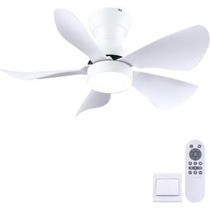 Kviflon 30 In White Small Ceiling Fan with Light Remote Control Reversible
Low Profile Flush Mount,Small Ceiling Fans,5 Curved Blades,3 CCT Dimmable LED Lights,6 Speeds for Dinning Room Bedroom