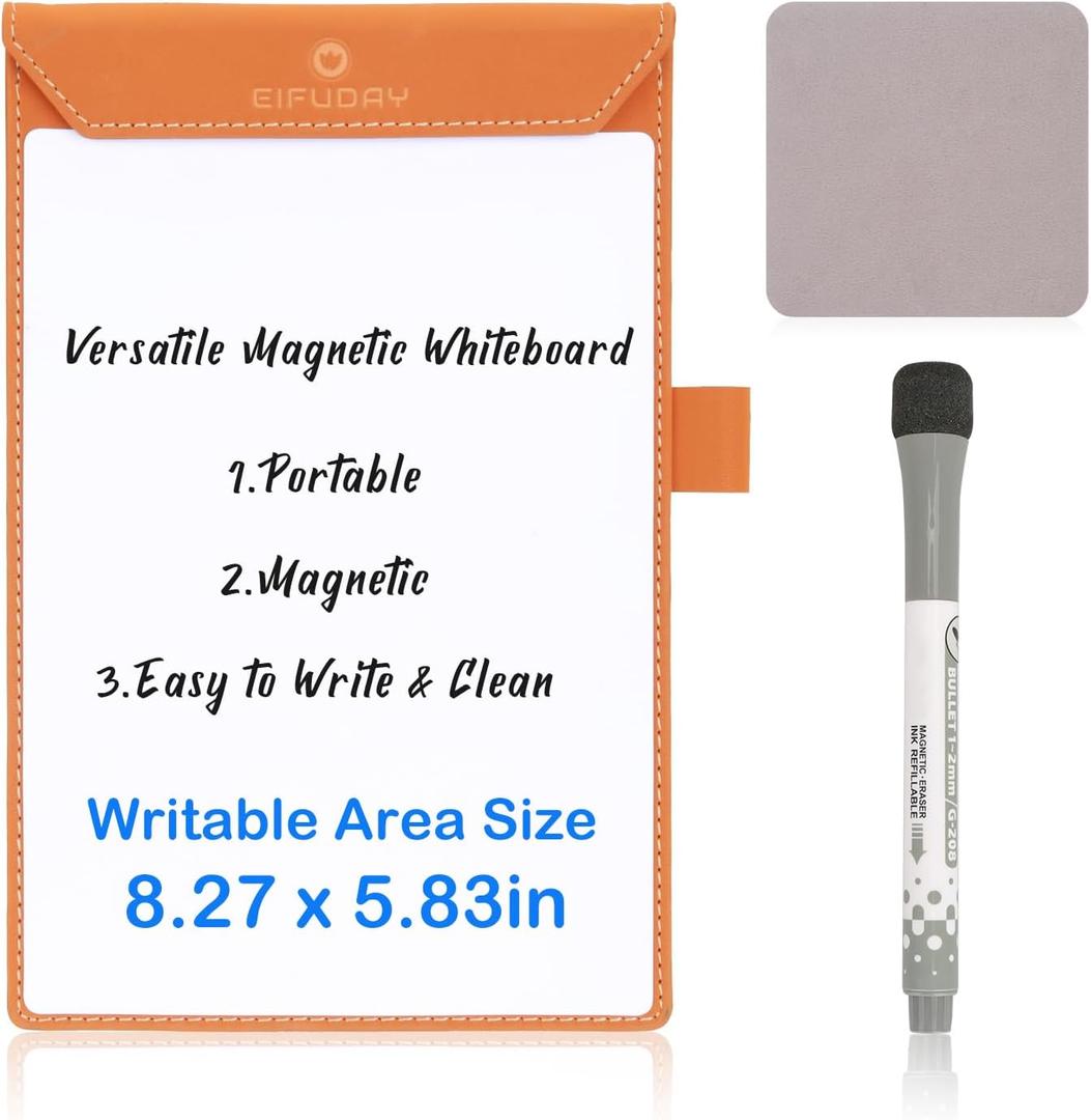 A5 Portable Whiteboard, PU Leather Magnetic Whiteboard, Reusable Small Dry Erase Board for Fridge, Kickstand Portable White Board