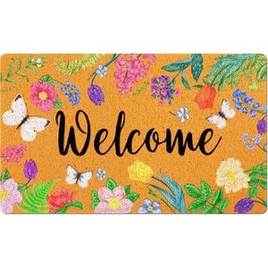 Mindsoft Spring Doormat Floral Butterfly Doormat Welcome Rug Door Mat Front Door Rug for Home Indoor Holiday Decoration 18 x 30 Inch