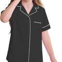 Veseacky 2 Piece Toddler Pajama Set Short Sleeve Sleepwear Boy Girl Button Down Pjs Cotton Loungewear Black 10-11 Years (Black)