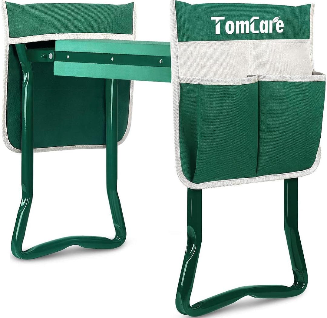TomCare Upgraded Garden Kneeler Seat Widen Soft Kneeling Pad Garden Stools Garden Bench with 2 Large Tool Pouches Outdoor Foldable Gardening Gifts for Women Men Gardeners, Green