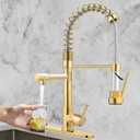 Gold Kitchen FaucetKitchen Faucet with Pull Down Sprayer, Serimer Commercial Spring StyleSingle Handle 360 Rotatable Faucet with Deck Plate for Camper Farmhouse RV Bar