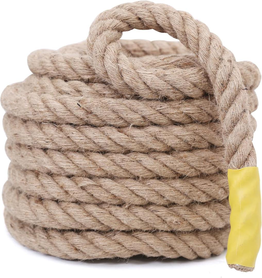 Jute Rope,1 1/2inch x 50 FT Natural Twisted Manila Heavy Duty Hemp Ropes for Crafts,Swing for Tree,Gardening, Bundling, Hammock, Nautical, Tug of War, Railings, Home Decorating