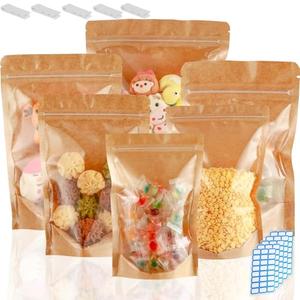 300 Pack Kraft Paper Bags with Clear Window 4x6 Reclosable Small Stand Up Mylar Bags for Food Storage Resealable Smell Proof Pouch, Edible Packaging, Reusable bags for Small Business