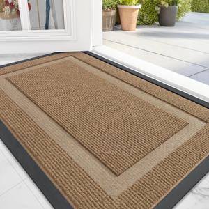 OLANLY Front Door Mat Indoor Outdoor Entrance, Waterproof All-Season, All-Weather Doormat, Sturdy Natural Rubber, Fade Resistant, Low Profile, Easy Clean Patio Porch Entryway Mat, 47x32, Light Brown (47" x 32")