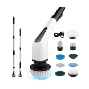 Electric Spin Scrubber, Cordless Cleaning Brush with 8 Replaceable Heads, Adjustable Handle, Dual Speed Power Scrubber for Bathroom, Bathtub, Floor, Tile, and Kitchen Cleaning
