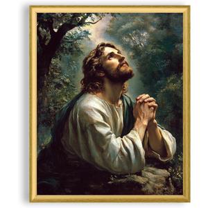 Art Shoppe Framed Print Wall Art, Vintage Wall Dcor for Living Room, Bedroom, Office, High-Resolution Image on Premium Art Paper, 3/4" Frame with Plexiglass Front, Ready to Hang, 17"x21" (Jesus at Gethsemane)