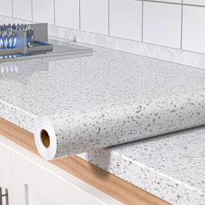 MelunMer Glossy Marble Contact Paper for Countertops Peel and Stick Wallpaper for Kitchen Waterproof Granite White Marble Sticker Self Adhesive Removable Wallpaper 118"x23.6" Easy to Install & Clean