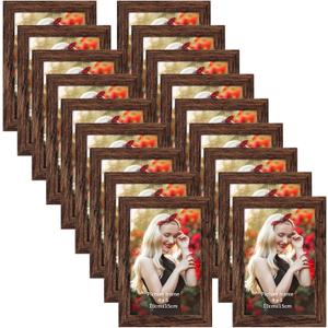PETAFLOP Wooden Bulk 4x6 Picture Frame Set of 18, Rustic Brown Photo Frames Fits 4 by 6 for Wall or Tabletop Display