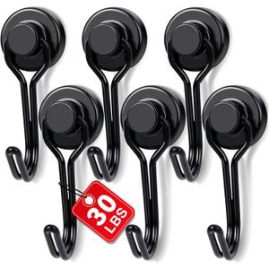 E BAVITE Magnetic Hooks, 30lbs+ Magnet Hook 2026 Cruise Cabin Ship Essentials Heavy Duty Strong Magnets Refrigerator Fridge Hanging for Classroom Beach Vacation Kitchen Grills Home 6pcs (Black)
