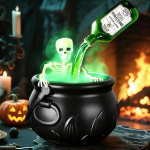 Large Cauldron Halloween Decor with Skeleton, Magic Floating Potion Bottles & Fog Diffuser - Halloween Decorations Indoor- Black Witches Cauldron Bowl Hocus Pocus Decor for Home Room Kitchen Decor