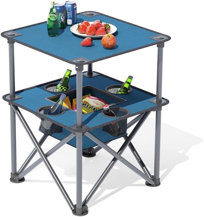 Folding Camping Table,Beach Tables for Sand Foldable,Camp Table,Comes with 4 Cup Holders and Storage Bags,Quick Unfolding and FoldingSuitable for Camping