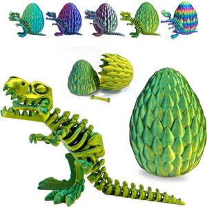 Easter Eggs Filled with Dinosaur Toys, 3D Printed Animals Mystery Crystal Dragon Egg with Articulated Tyrannosaurus Rex, Easter Basket Stuffers Fidget Toy for Adults Kids (Yellow Green)