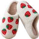 Comfy House Slippers For Women Men, Ladies Fuzzy Bedroom Slippers,indoor Outdoor Memory Foam Shoes (5-6 Women/4.5-5 Men, 1-strawberry)