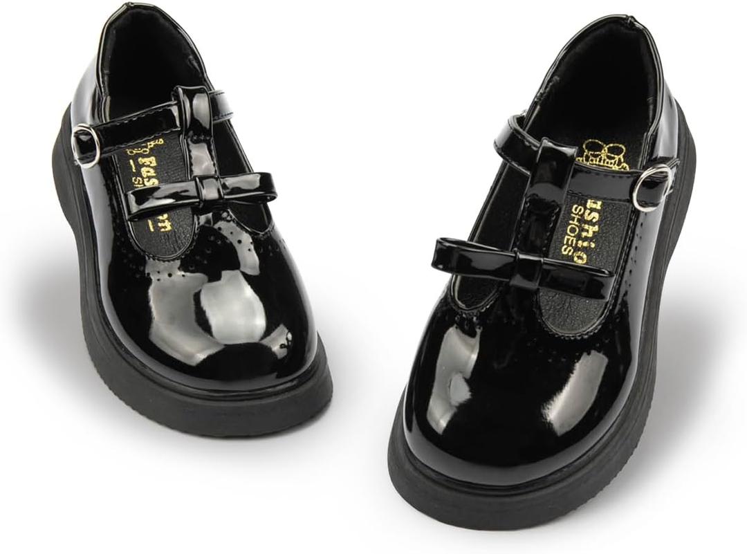 Oamico Toddler Girls Dress Shoes Loafers School Uniform Mary Jane Flats Thick Non-Slip Sole Casual Shoe (Toddler/Little Kids) (B1-black)
