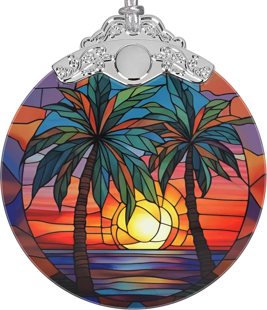 Retro Beach Ornament, Christmas Ornaments, Christmas Decorations for Tree, Stained Glass Ornament, Heirloom Keepsake, Gift Exchange, Gift Ideas, Bauble Present