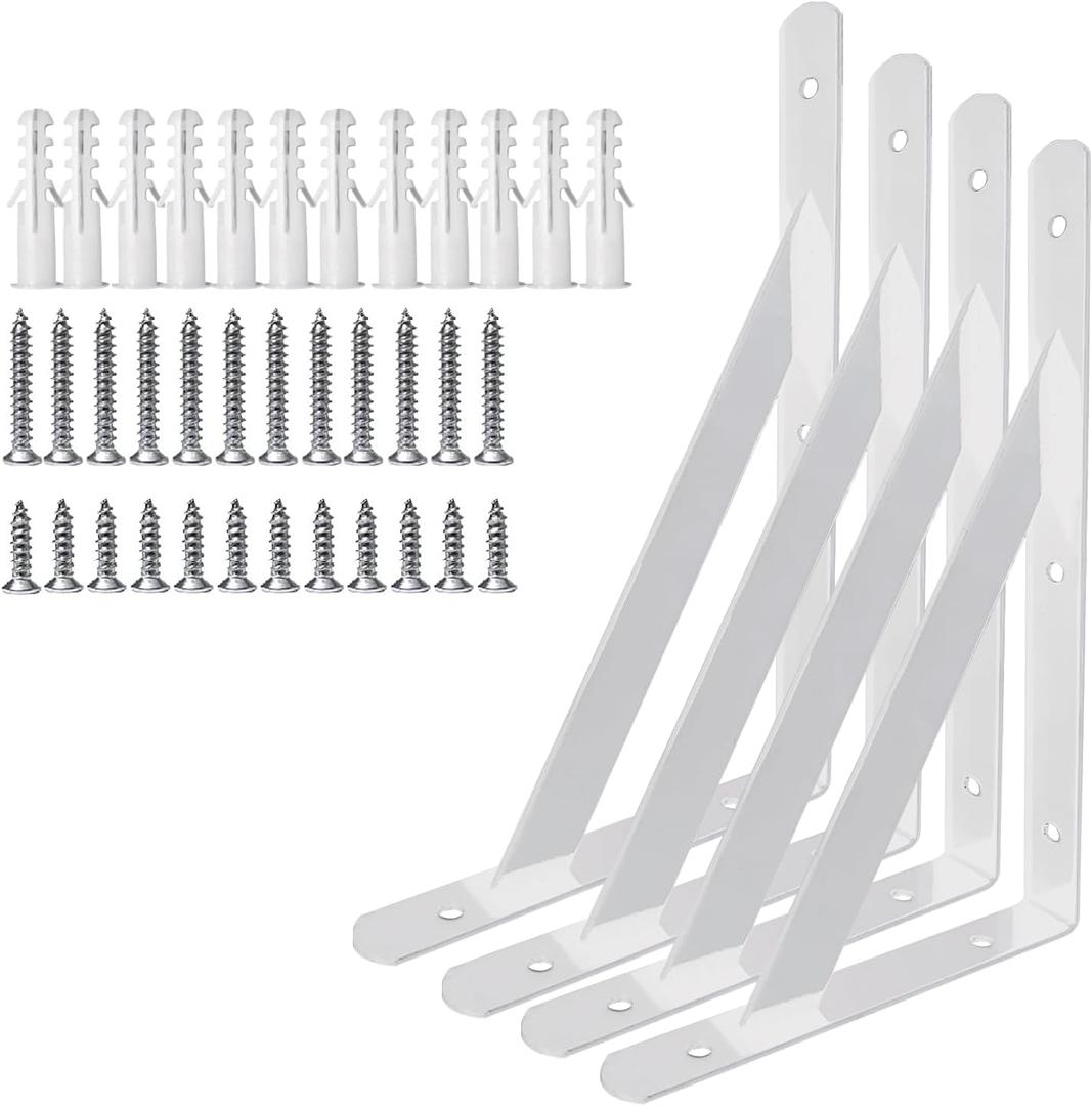 Heavy Duty Shelf Brackets Wall Mount Steel Bracket Wall Brackets for Shelves (White, 20 x 12 Inch-2 Pairs)