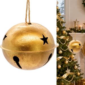 Christmas Decorations, Christmas Bells for Decoration, Harmony Cow Bells Vintage Decor, Handmade Rustic Gold Bell with Jute Hanging Rope