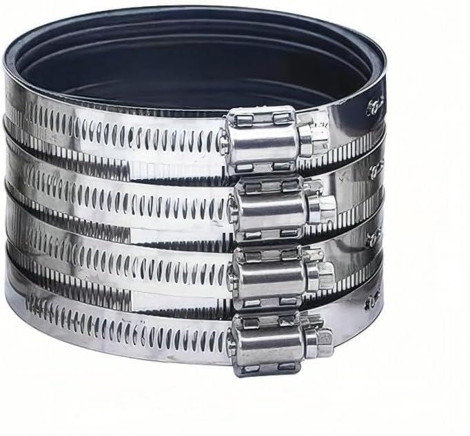 Flexible pipe Coupling with Stainless Steel Clamps.Pipe Connector for PVC and Metal Pipes (3inch-Longer)