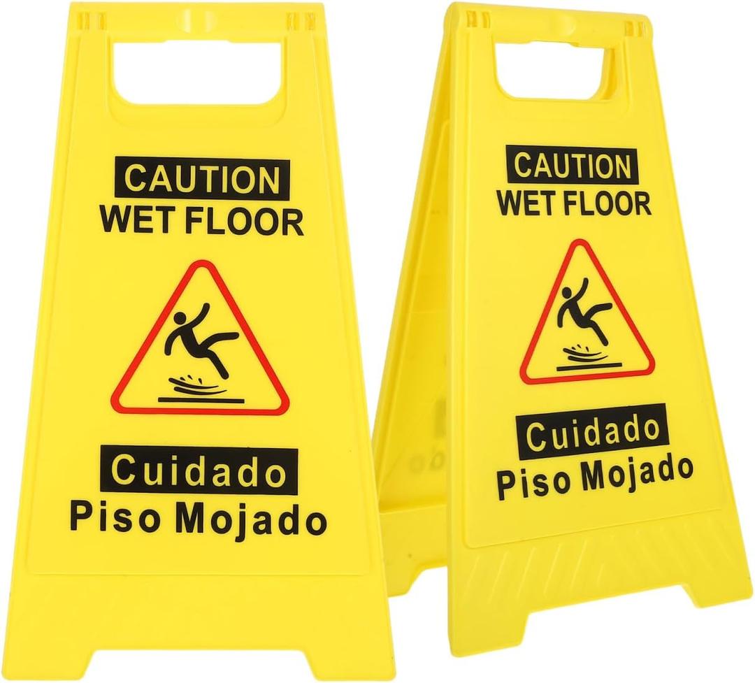 Unomor 2Pcs Caution Wet Floor Sign Double-Sided Bilingual Safety Warning Sign Foldable a-Frame with Handle 17.51X10.23X6.49In High Visibility for Commercial and Public Spaces