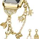 JOYOZY Band Compatible with Apple Watch, Bling Strap with Glitter Case Built-in Screen Protector, Interchangeable Charms Dressy Bracelet for Women (Gold)  44MM for Series SE/6/5/4