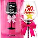 50 and Fabulous Birthday Wine Glass for Women | Fun Gift for Woman Turning Fifty Years Old | Mom, Best Friend, Aunt, Cousin, Co-Worker | Big 23 oz, 8.8 Inch Wine Glass