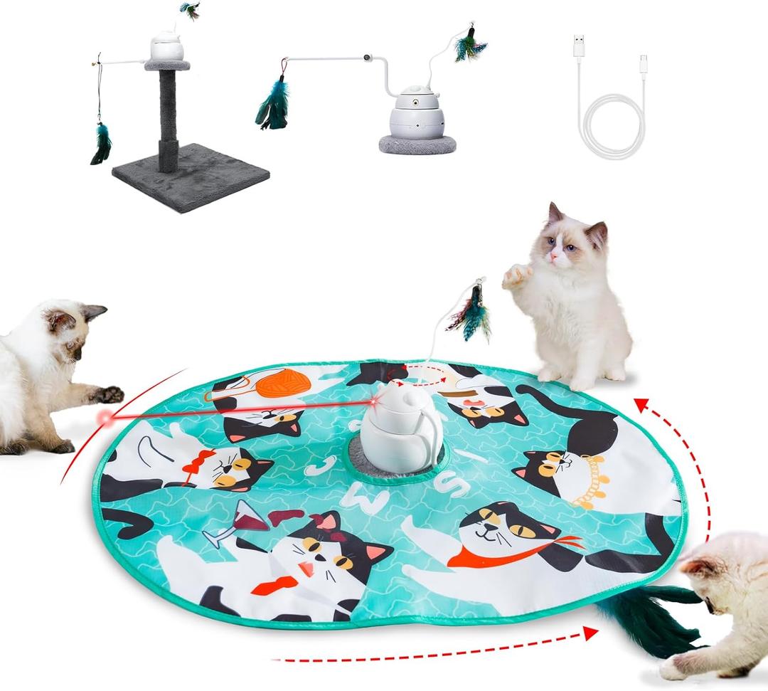 CATISM Interactive Cat Toys, Automatic Cat Toys, Hide and Seek Cat Toy, 4-in-1 Rotating Wand Feathers for Indoor Cats