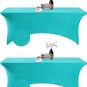 2Pack Spandex Waterproof Rectangular Tablecloths, 6FT, Turquoise, Stretchable, Stain Resistant, All-Season, Party, Wedding, Banquet, Events