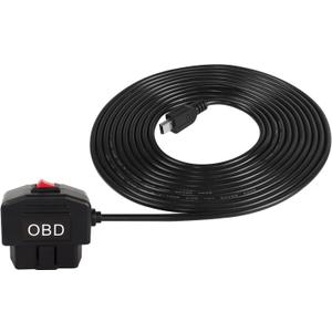 XMSJSIY OBD Power Cable for Dash Cam,Mini USB OBD2 Power Cable Adapter Hardwire Charger Cable with Switch Button-3.5M/11.5FT
