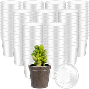 Yaomiao 200 Pcs 2 Inch Clear Mini Plastic Plant Pot Nursery Seedling Pots Seed Starter with Drainage Holes for Indoor Outdoor Garden Succulent Plants Cuttings Transplanting