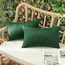 Woaboy Set of 2 Outdoor Waterproof Throw Pillow Covers Decorative Farmhouse Linen Pillowcases Solid Cushion Cases for Patio Tent Balcony Couch Sofa Livingroom Green 12x20 inch