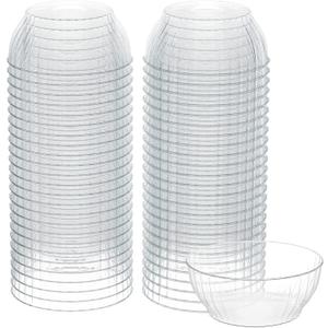 R-Kay 6 Oz Clear Plastic Small Bowls - 50 Pack Disposable Heavy Duty Dessert Bowls With Ice Cream and Salsa (6 OZ, 50 Count)