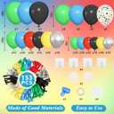Amandir 153pcs Red Blue Yellow Green Black Balloon Arch Garland Kit, Different Sizes 18 12 10 5inch Metallic Silver Star Confetti Colorful Balloons for Birthday Carnival Video Themed Party Decorations