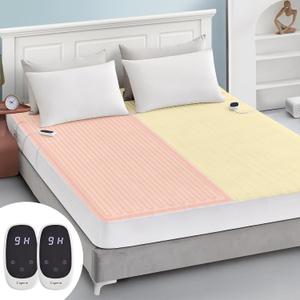 Caperia Heated Mattress Pad Queen Size Electric Mattress Dual Controller Bed Warmer 9 Heat Settings, 1-12 Hours Auto Off Memory Function Deep Pocket, Fast Heating, Machine Washable Queen 60"x80" (White)