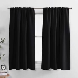 PONY DANCE Bedroom Drapes Set - Blackout Curtains All Season Solid Rod Pocket Top Curtain Panels/Thermal Insulated Draperies Window Treatments, W 42 by L 63 inches, Black, 1 Pair (42"W x 63"L (Pack of 2))