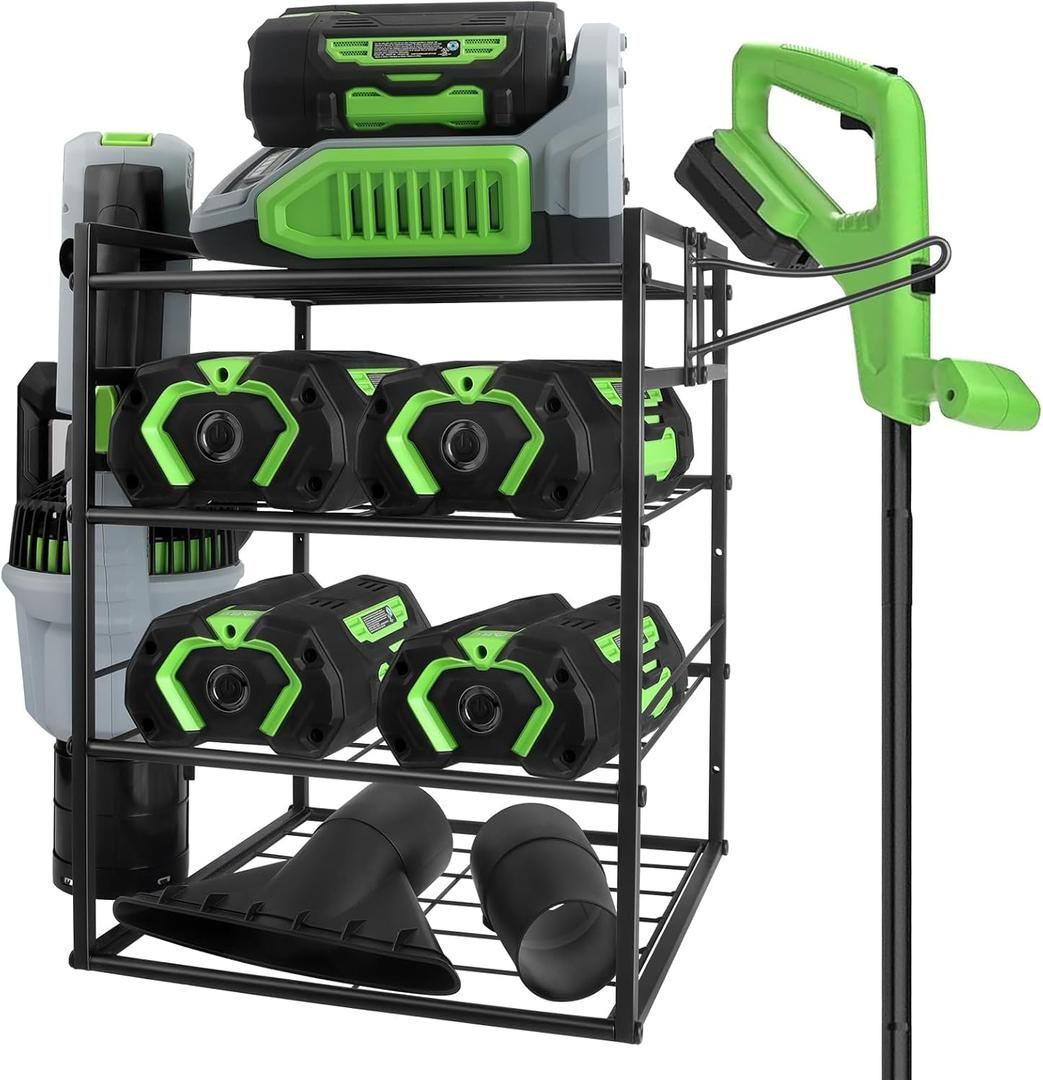 Lawn Power Tool Organizer Wall Drill Organizer Wall Mount for Leaf Blower and Weed Eater, Power Tool Organizer Wall Mount, 4 Battery Drill Holder Black