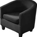NILUOH Club Chair Slipcover 2 Piece Stretch Jacquard Tub Chair Cover Round Barrel Chair Covers Non Slip Armchair Covers Couch Covers with Elastic Bottom for Bar Counter Living Room, Jacquard Black